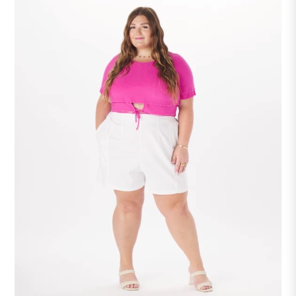 Dominique" Viscose Tie-Around Crop Top in Fuchsia - Picture 3 of 5